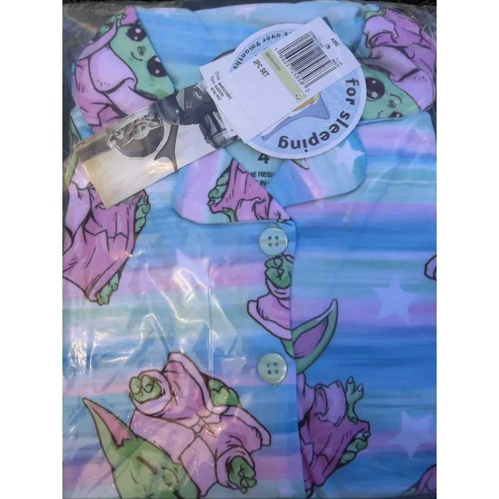 Star Wars Girls Long Sleeve Flame Resistant Baby Yoda Grogu Pajama Set Size 4